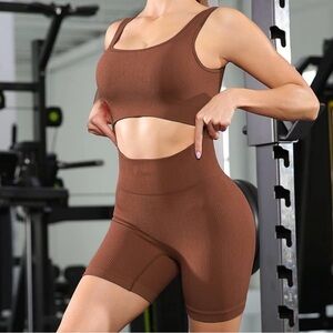 2 piece biker shorts workout set